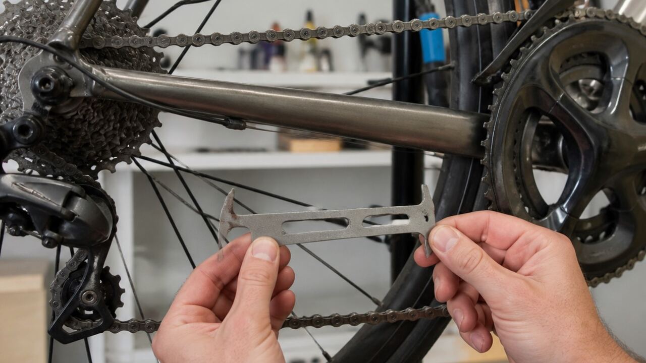 Transmission d’un vélo observée sur un établi de réparation