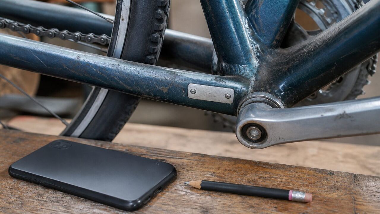 Plaque d’identification fixée sur le cadre d’un vélo d’occasion
